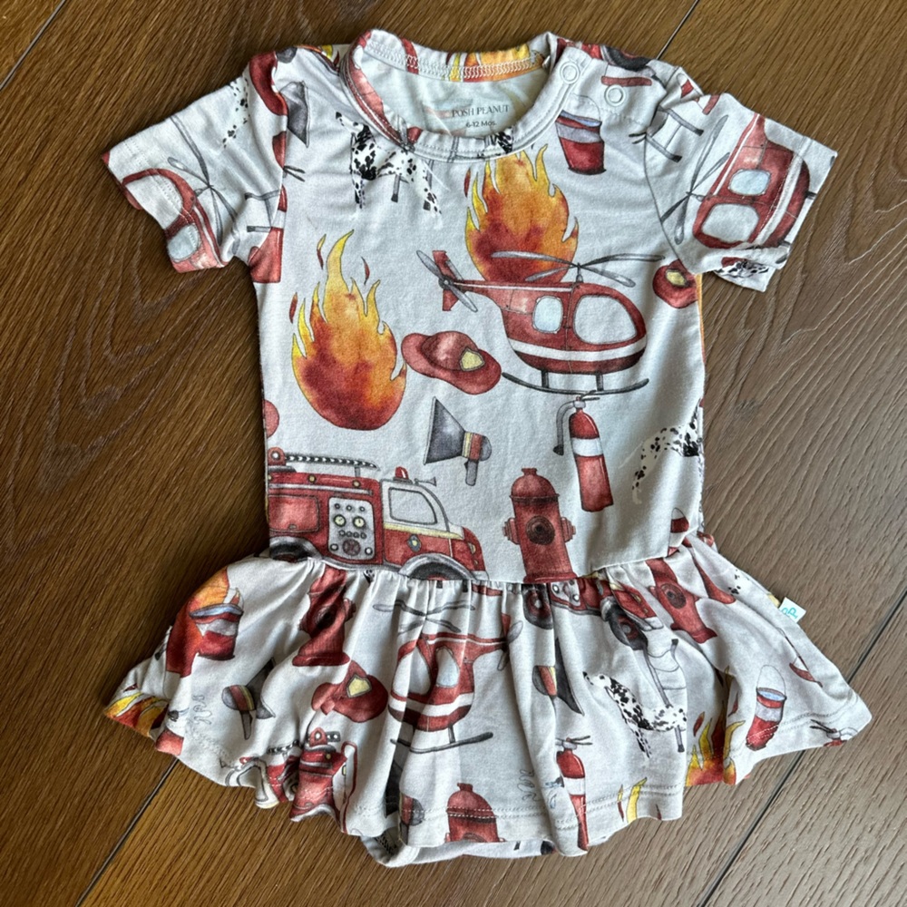 Posh Peanut Firefighter Romper - Red and Yellow. 6-12 month. Like new
